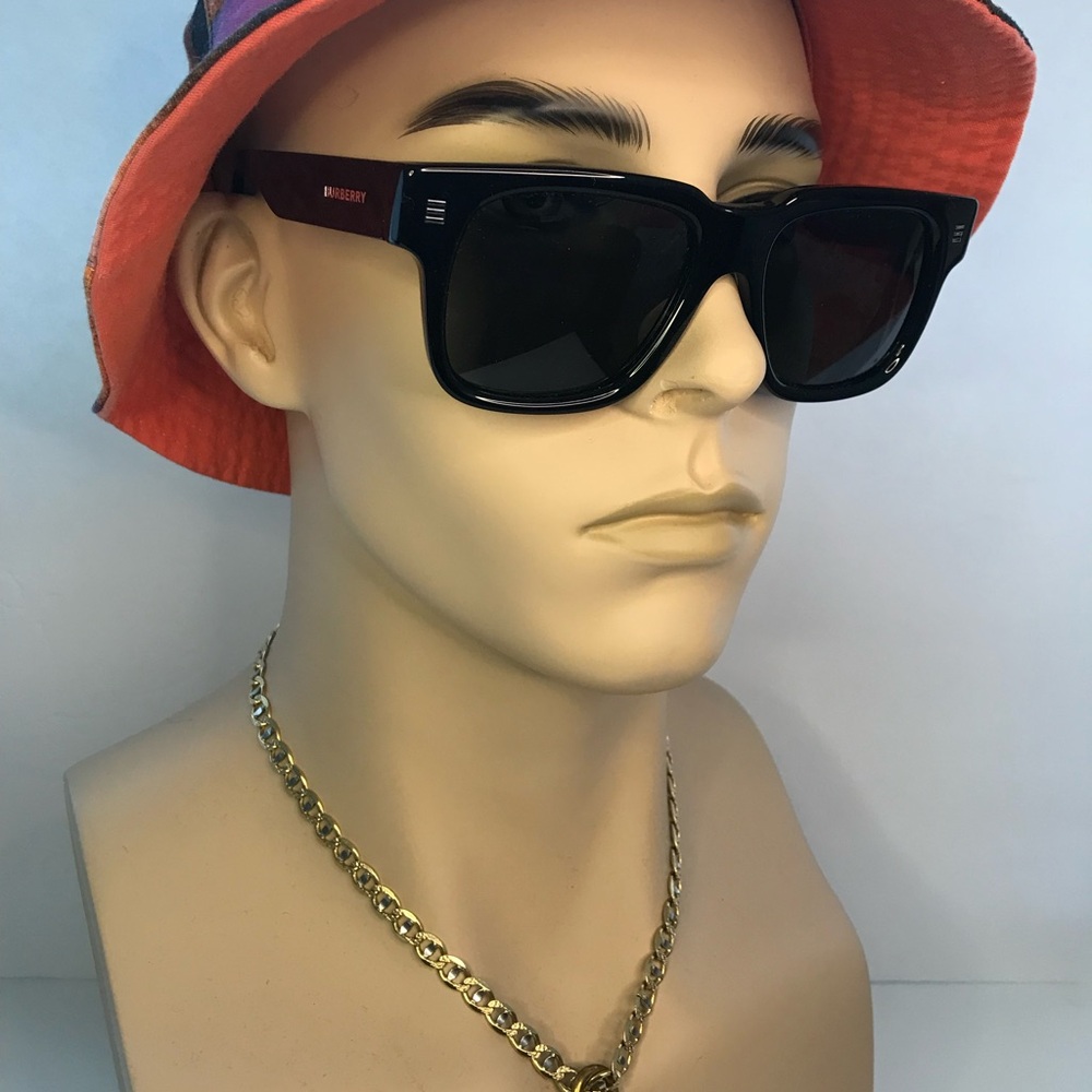BURBERRY Hayden BE4394 square sunglass black frame with dark grey lenses.